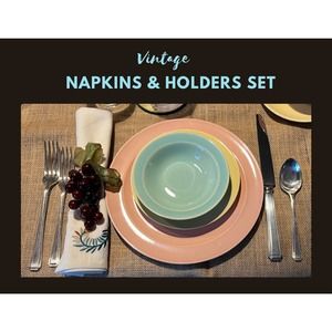 Set of 4 White Cotton/Linen Embroidered Leaf Napkins 4 Faux Grape Holders